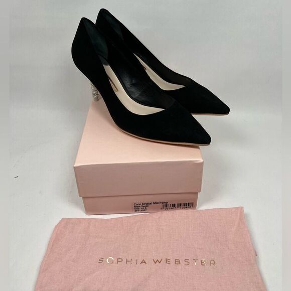 Sophia Webster Coco Crystal Mid-Heel Suede Pumps Size 41.5 Black - Picture 2 of 10
